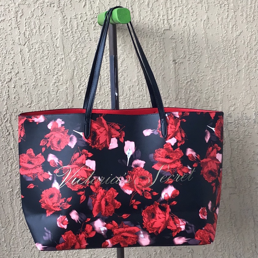 Victoria's Secret Black And Red Floral Tote
